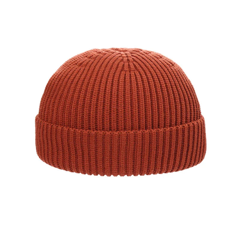 Autumn Winter Short Warm Melon Hat Men Knitted round Top Brimless Cold Hat Women Street Hip-Hop Wool Beanie