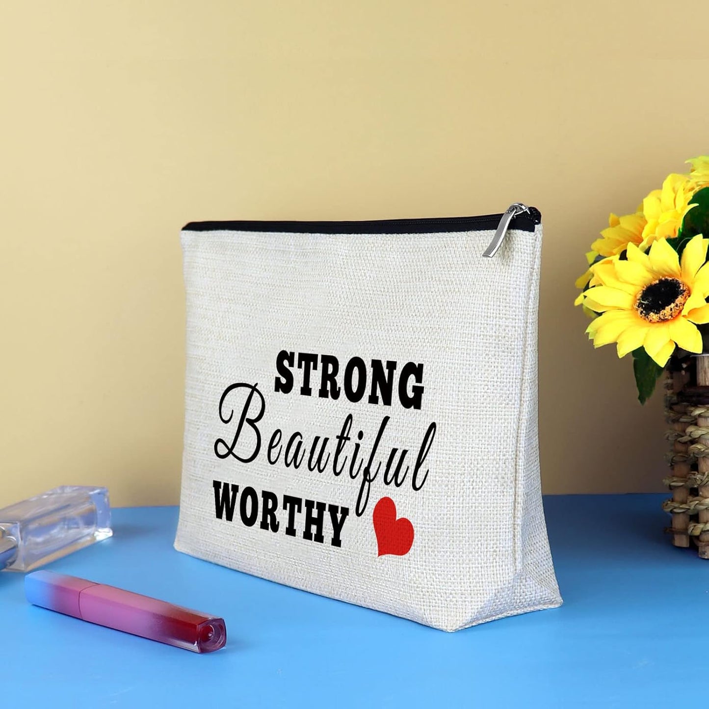Inspirational Gift Makeup Bag for Women Graduation Birthday Gift for Daughter Sister Niece Travel Cosmetic Bag Best Friend Friendship Gift Cancer Survivor Awareness Gift Encouragement Recovery Gift