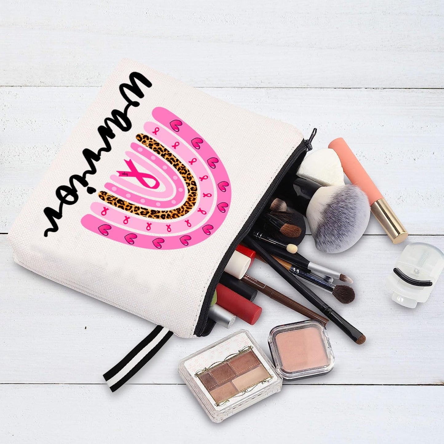 Rainbow Makeup Bag for Cancer Fighter Cancer Awareness Cosmetic Bag for Warrior Pink Ribbon Gift Cancer Fighter Survivor Cosmetic Bag Travel Toiletry Bag Portable Cosmetic Pouch for Cancer Warrior