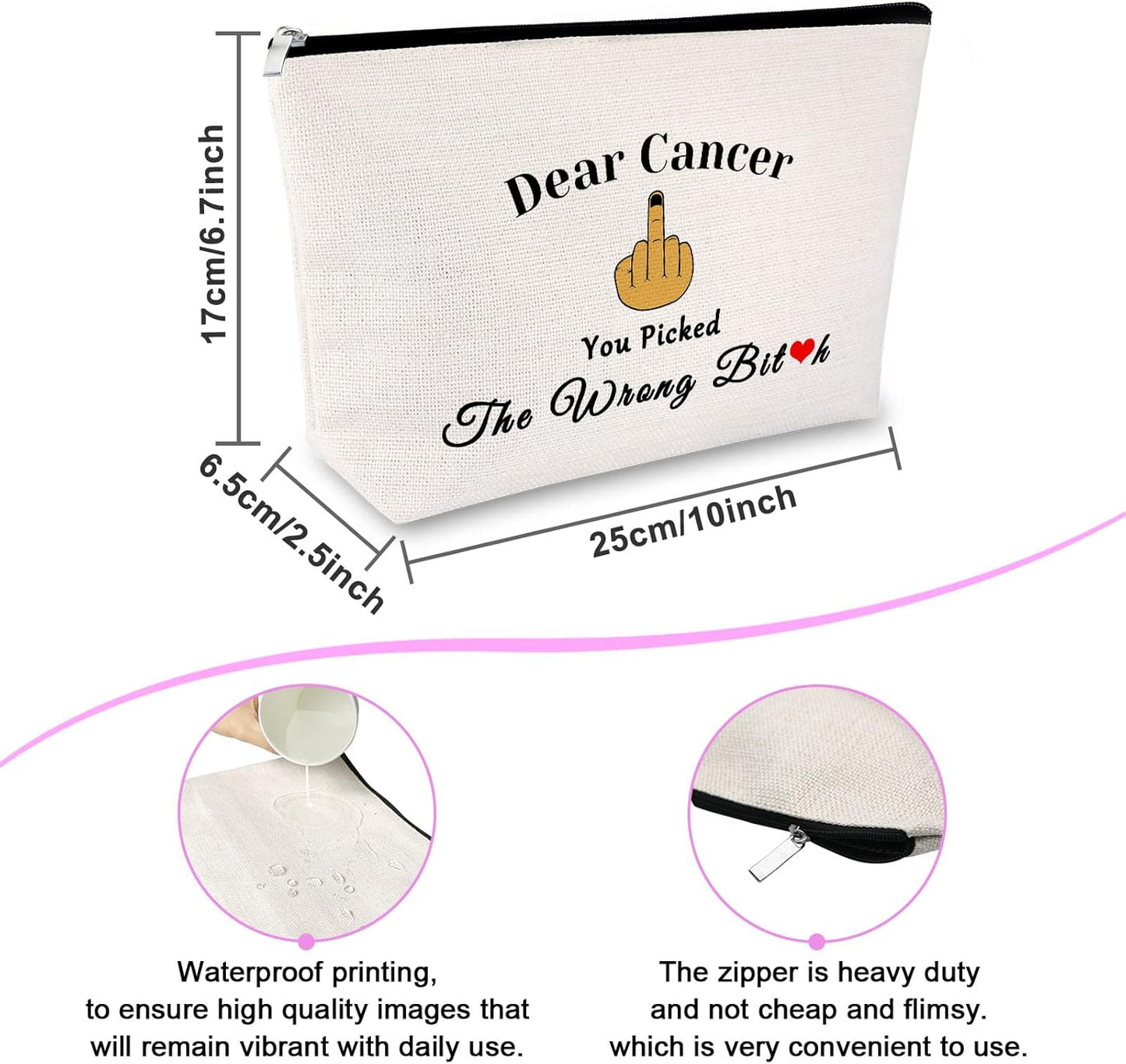 Cancer Awareness Gift for Women Makeup Bag Cancer Fighter Survivor Gift Cancer Gift for Chemo Patient Chemotherapy Gift for Women Recovery Gift Christmas Inspirational Gift Travel Cosmetic Bag