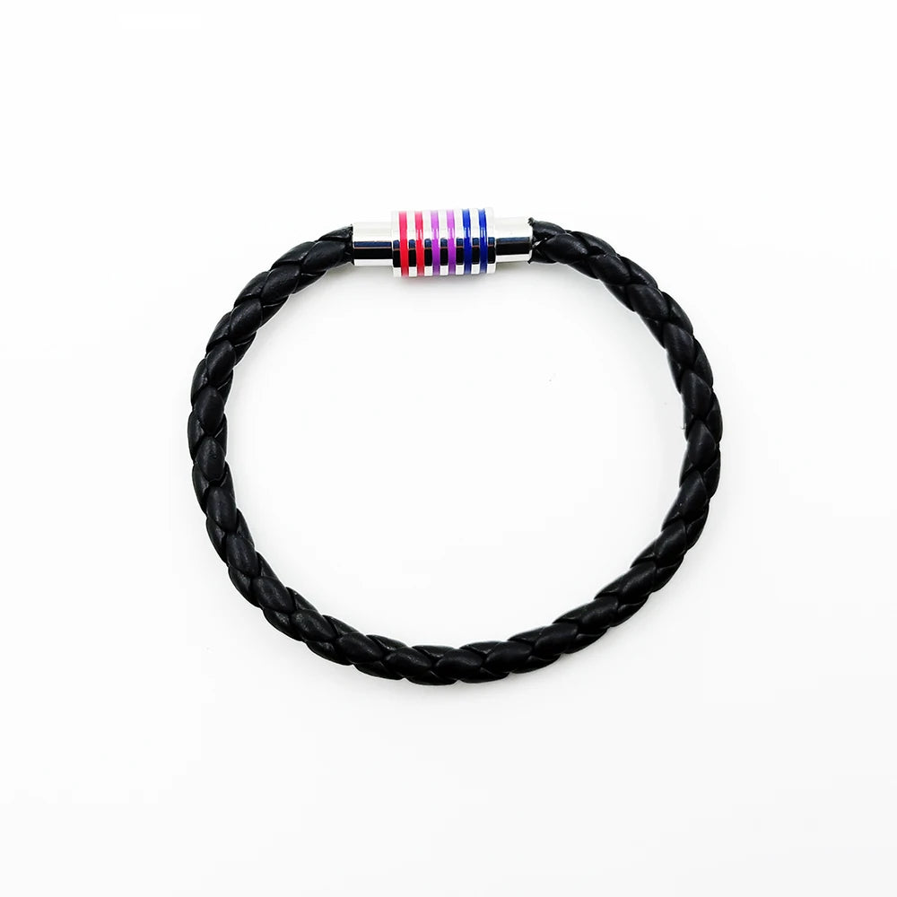 Fashion LGBT Rainbow Braided Bracelet for Women Men Stainless Steel Magnet Buckle Bracelet Friendship Jewelry Gifts