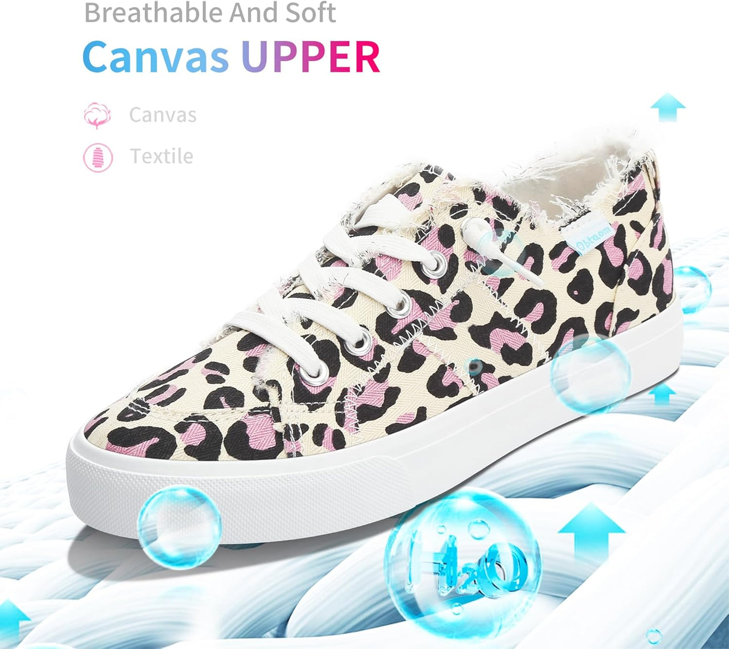 Women'S Play Fashion Sneaker White Color Washed and Leopard Canvas Slip on Shoes