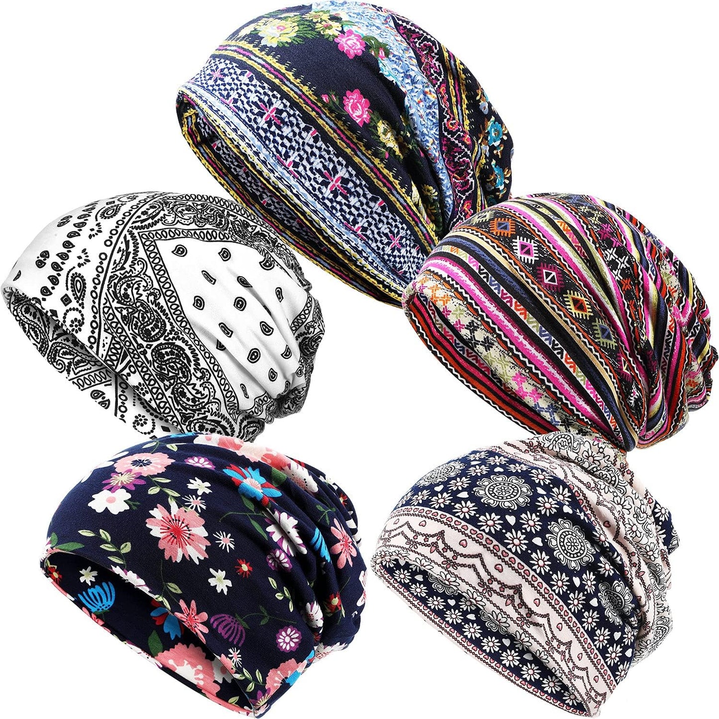 5 Pieces Women'S Slouchy Beanie Chemo Hat Stretch Cancer Head Wraps Sleep Head Scarf for Cancer Patient