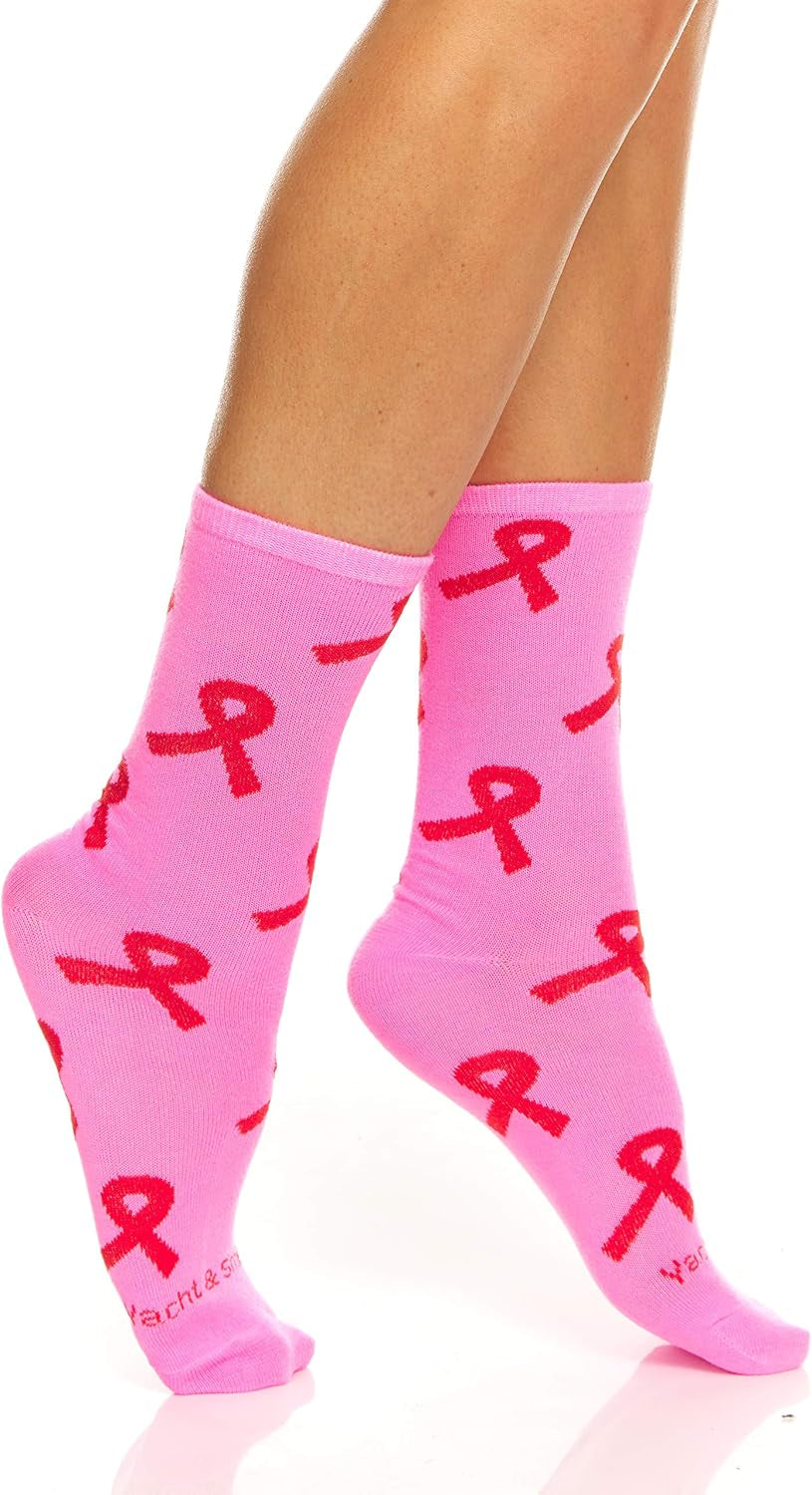 12 Pairs of Pink Ribbon Breast Cancer Awareness Ankle/Crew Socks for Women (12 Pairs Assorted (Crew) Women (9-11))