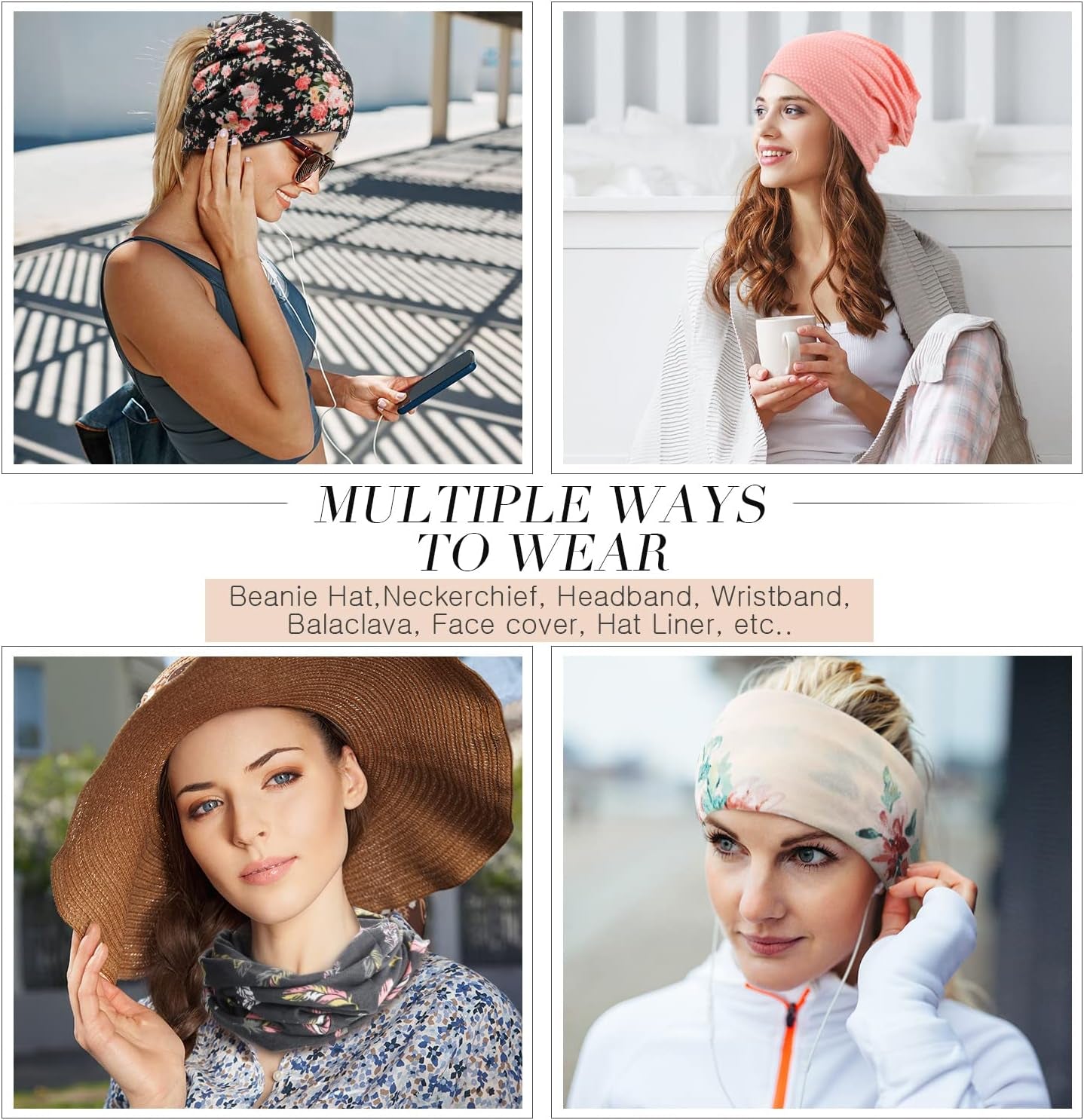 5 Pieces Women'S Slouchy Beanie Chemo Hat Stretch Cancer Head Wraps Sleep Head Scarf for Cancer Patient