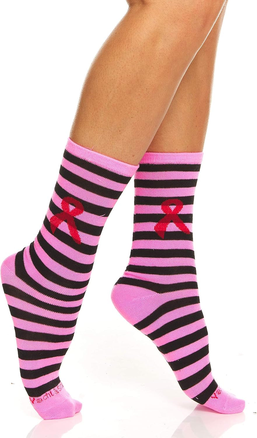 12 Pack Pink Ribbon Breast Cancer Awareness Ankle/Crew Socks for Women