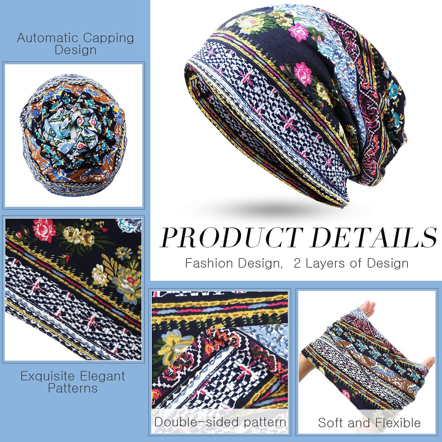 5 Pieces Women'S Slouchy Beanie Chemo Hat Stretch Cancer Head Wraps Sleep Head Scarf for Cancer Patient