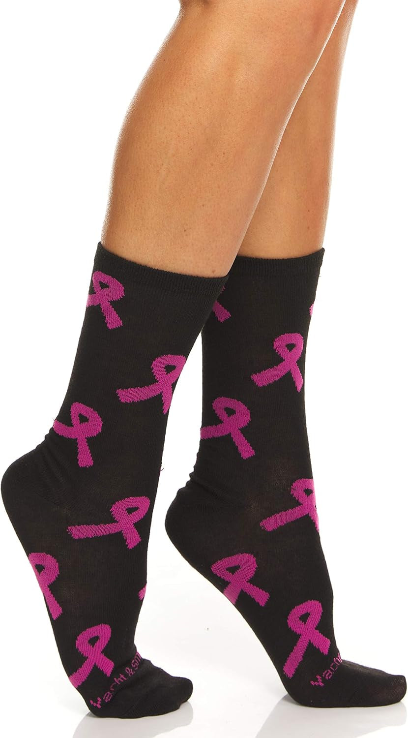 12 Pairs of Pink Ribbon Breast Cancer Awareness Ankle/Crew Socks for Women (12 Pairs Assorted (Crew) Women (9-11))