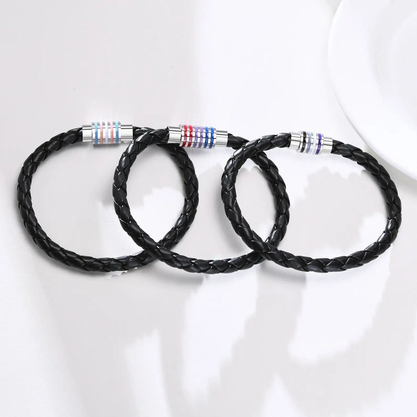 Fashion LGBT Rainbow Braided Bracelet for Women Men Stainless Steel Magnet Buckle Bracelet Friendship Jewelry Gifts