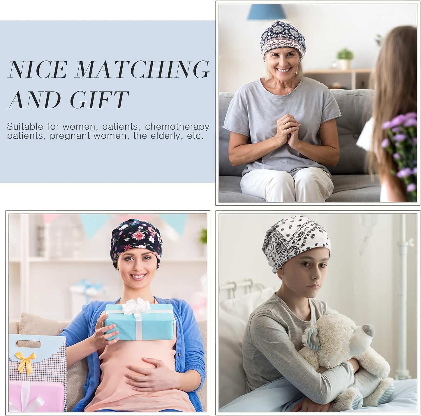 5 Pieces Women'S Slouchy Beanie Chemo Hat Stretch Cancer Head Wraps Sleep Head Scarf for Cancer Patient