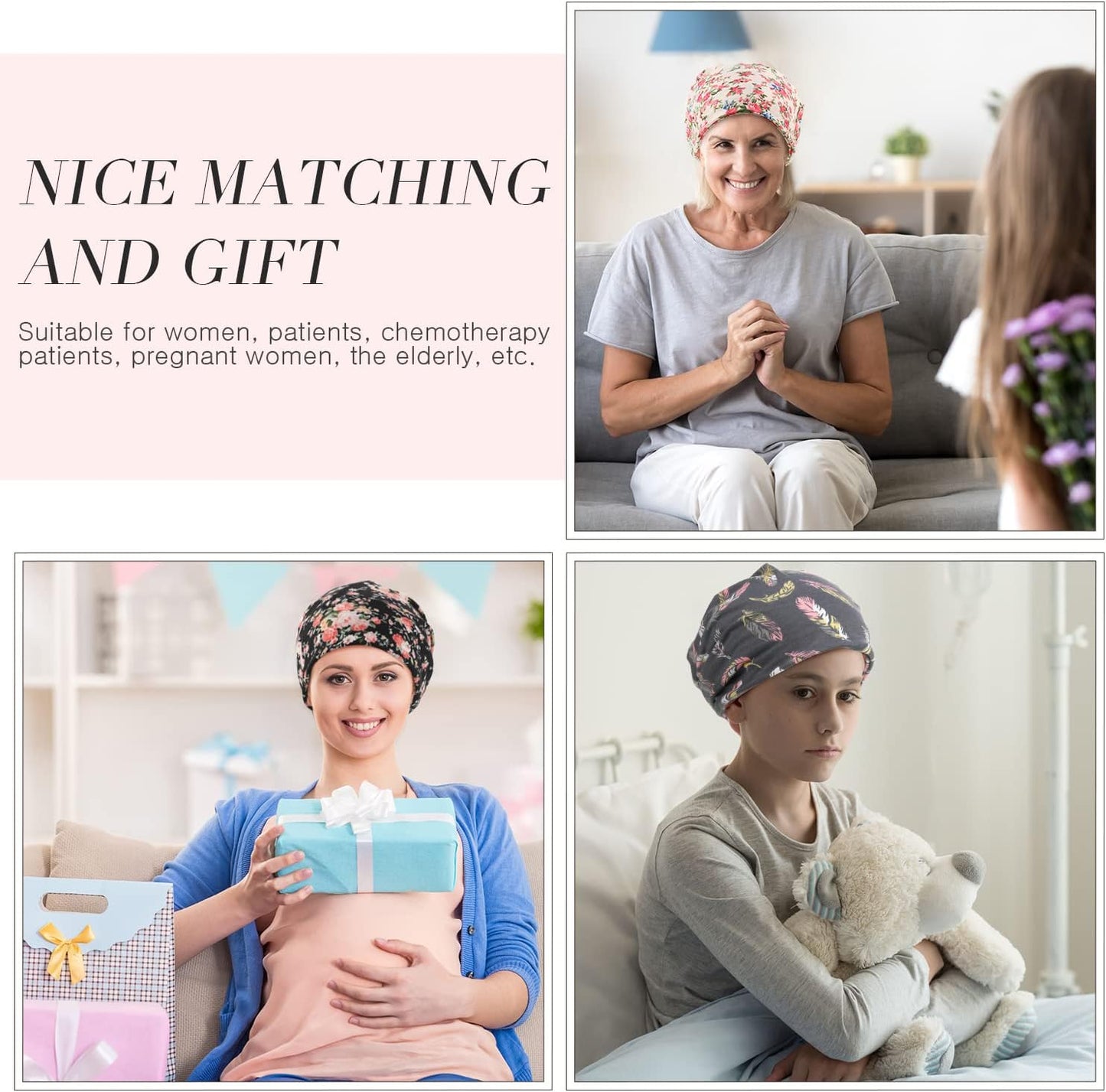 5 Pieces Women'S Slouchy Beanie Chemo Hat Stretch Cancer Head Wraps Sleep Head Scarf for Cancer Patient