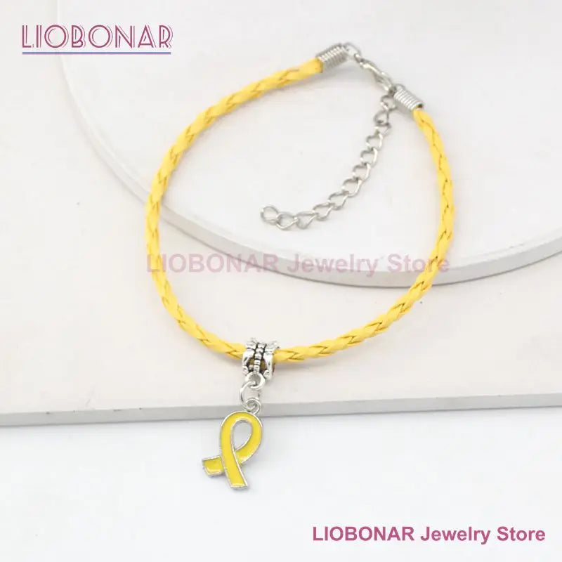 New Arrival Breast Cancer Bracelet Yellow Pink Ribbon Charm Bracelets Awareness Jewelry for Cancer Center Foundation Gifts