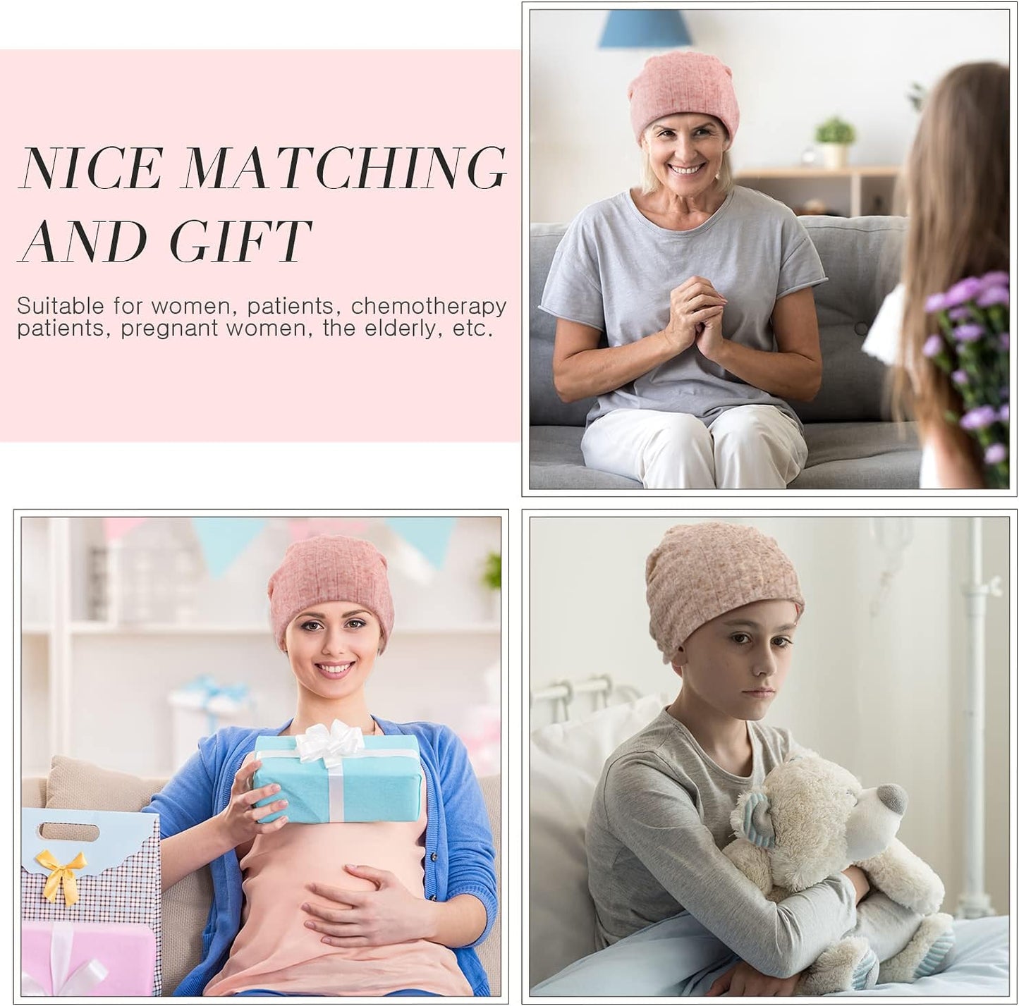 5 Pieces Women'S Slouchy Beanie Chemo Hat Stretch Cancer Head Wraps Sleep Head Scarf for Cancer Patient