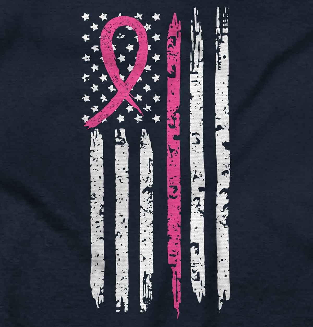 Breast Cancer Pink Line American Flag Toddler Boy Girl T Shirt