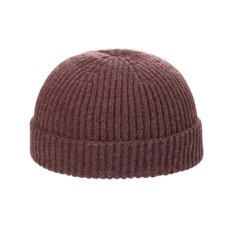 Autumn Winter Short Warm Melon Hat Men Knitted round Top Brimless Cold Hat Women Street Hip-Hop Wool Beanie