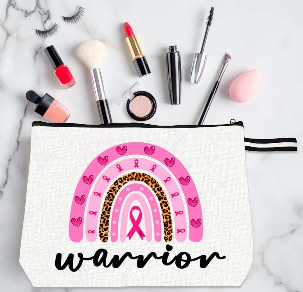 Rainbow Makeup Bag for Cancer Fighter Cancer Awareness Cosmetic Bag for Warrior Pink Ribbon Gift Cancer Fighter Survivor Cosmetic Bag Travel Toiletry Bag Portable Cosmetic Pouch for Cancer Warrior