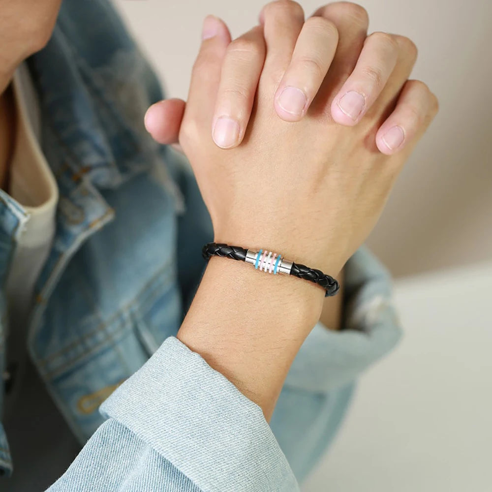 Fashion LGBT Rainbow Braided Bracelet for Women Men Stainless Steel Magnet Buckle Bracelet Friendship Jewelry Gifts
