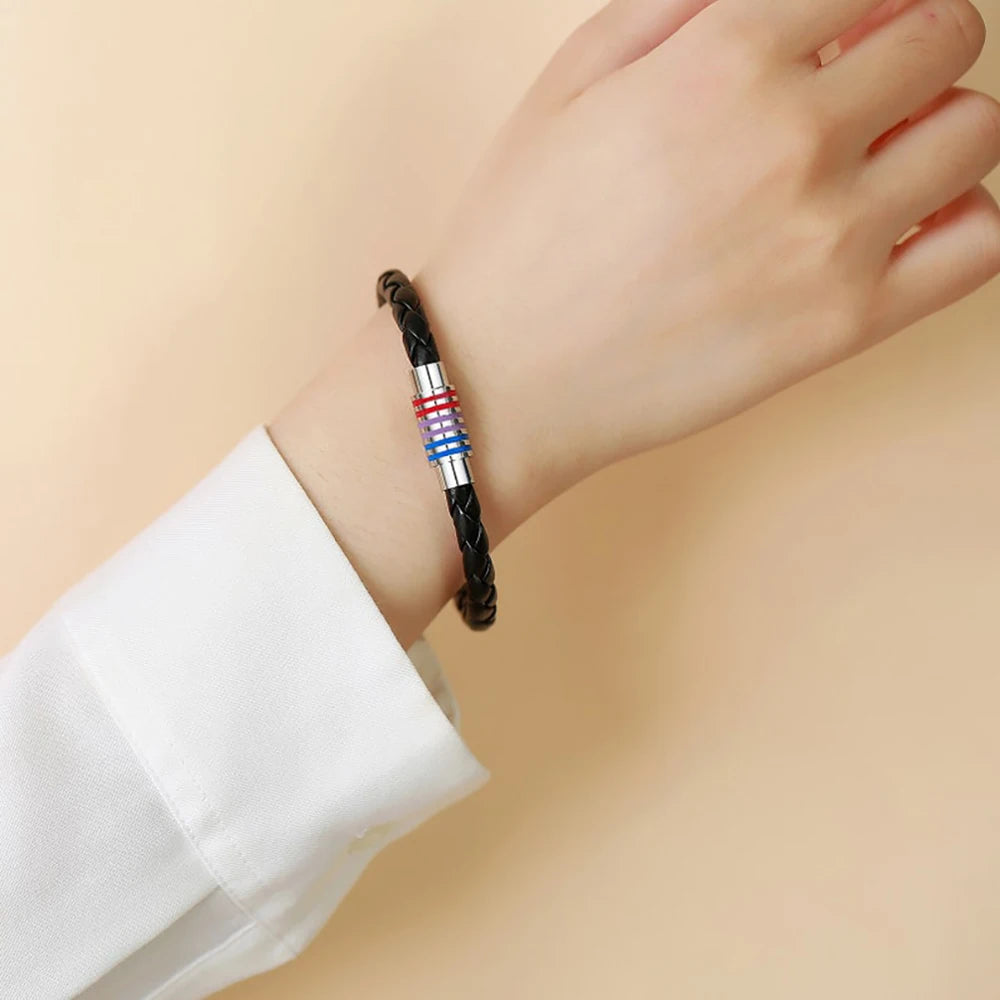 Fashion LGBT Rainbow Braided Bracelet for Women Men Stainless Steel Magnet Buckle Bracelet Friendship Jewelry Gifts