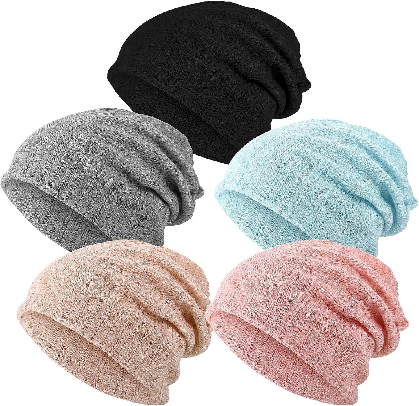 5 Pieces Women'S Slouchy Beanie Chemo Hat Stretch Cancer Head Wraps Sleep Head Scarf for Cancer Patient