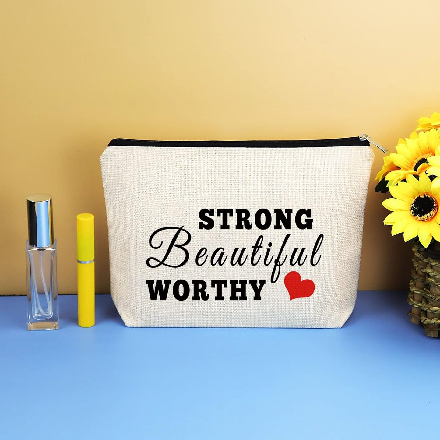 Inspirational Gift Makeup Bag for Women Graduation Birthday Gift for Daughter Sister Niece Travel Cosmetic Bag Best Friend Friendship Gift Cancer Survivor Awareness Gift Encouragement Recovery Gift