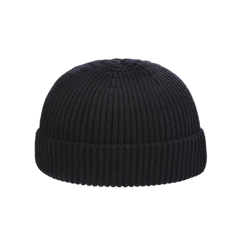 Autumn Winter Short Warm Melon Hat Men Knitted round Top Brimless Cold Hat Women Street Hip-Hop Wool Beanie