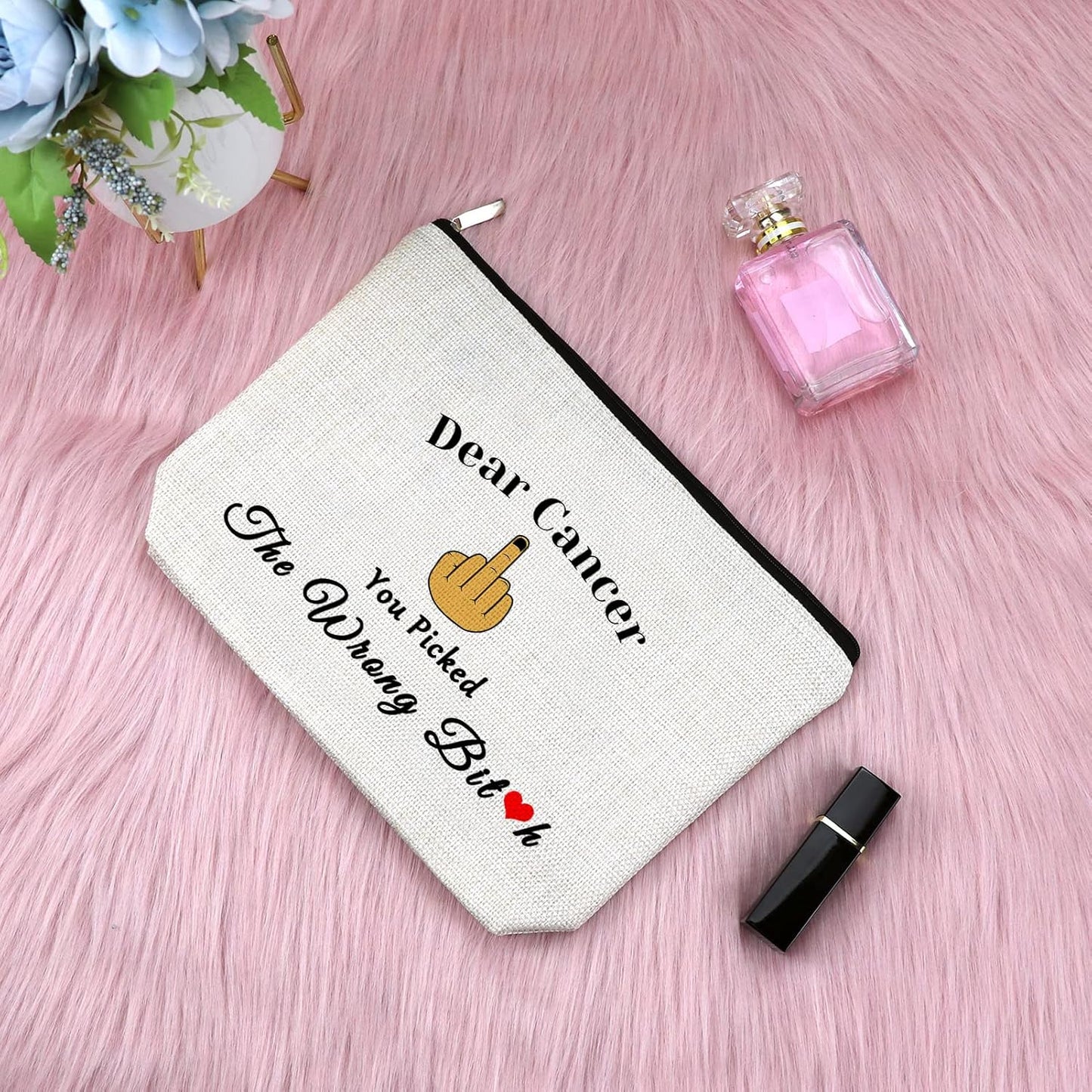 Cancer Awareness Gift for Women Makeup Bag Cancer Fighter Survivor Gift Cancer Gift for Chemo Patient Chemotherapy Gift for Women Recovery Gift Christmas Inspirational Gift Travel Cosmetic Bag