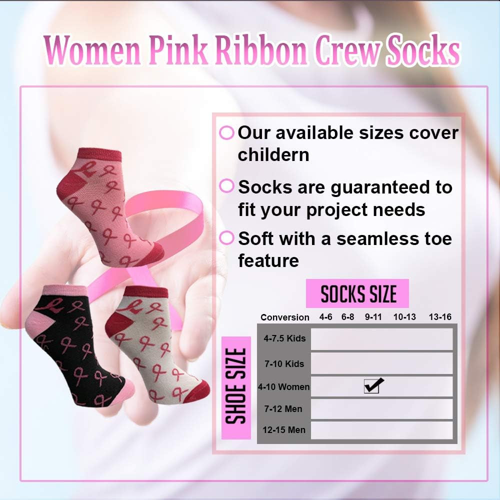 Pink Ribbon Breast Cancer Awareness Ankle/Crew Socks for Women