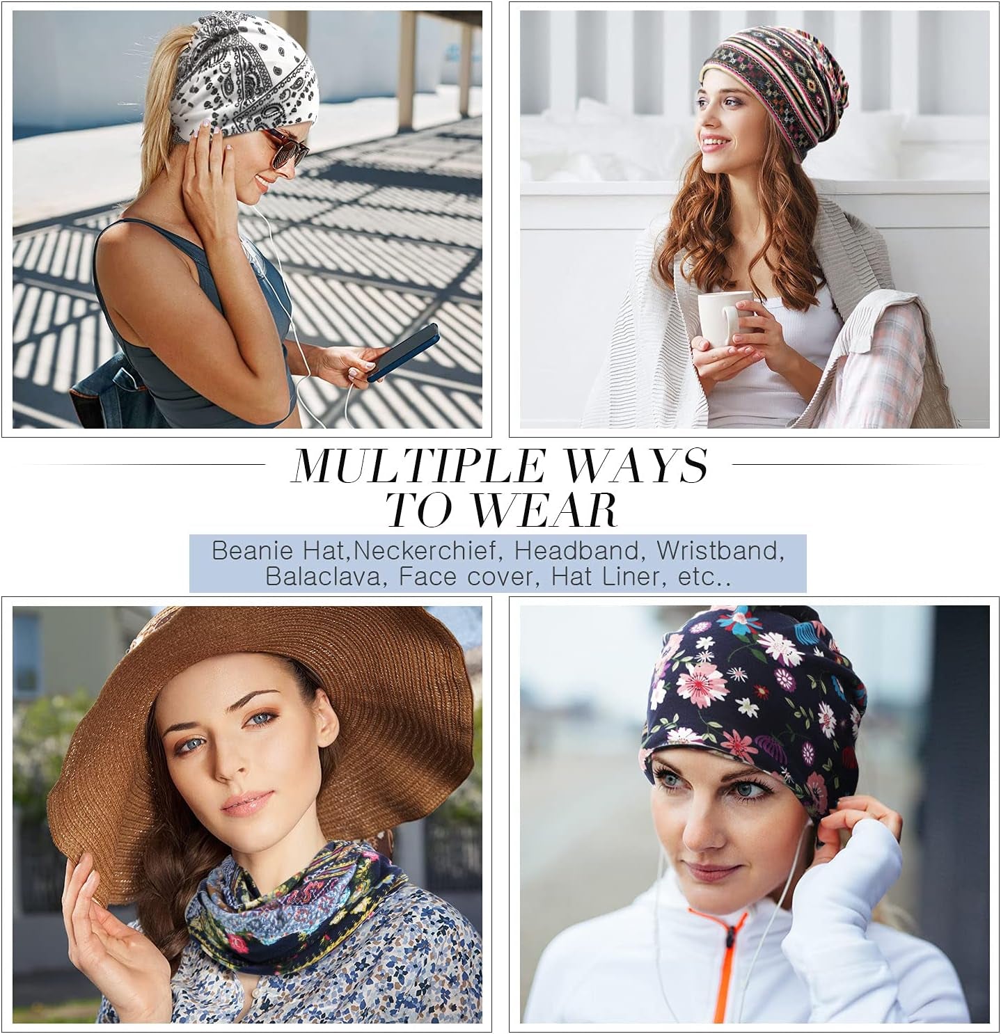 5 Pieces Women'S Slouchy Beanie Chemo Hat Stretch Cancer Head Wraps Sleep Head Scarf for Cancer Patient