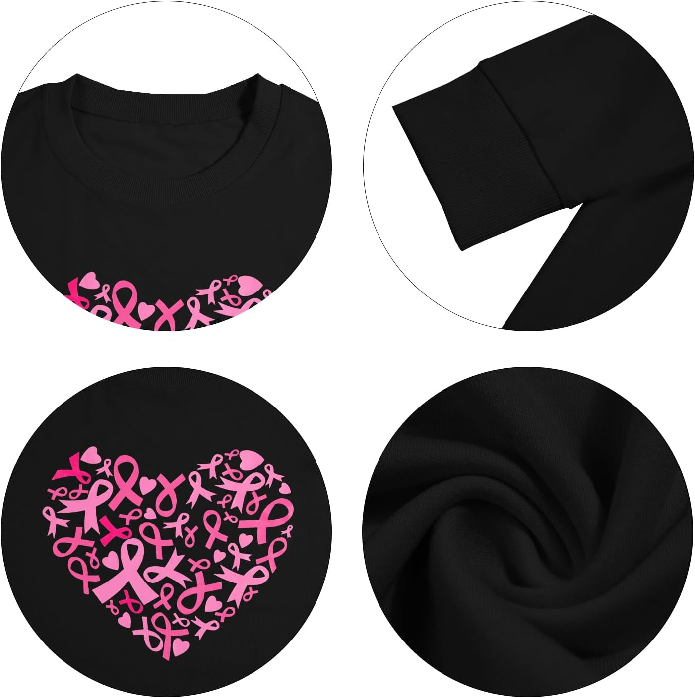 Breast Cancer Awareness Sweatshirt Women Pink Ribbon Heart Graphic Shirt Casual Long Sleeve Pullover Blouse