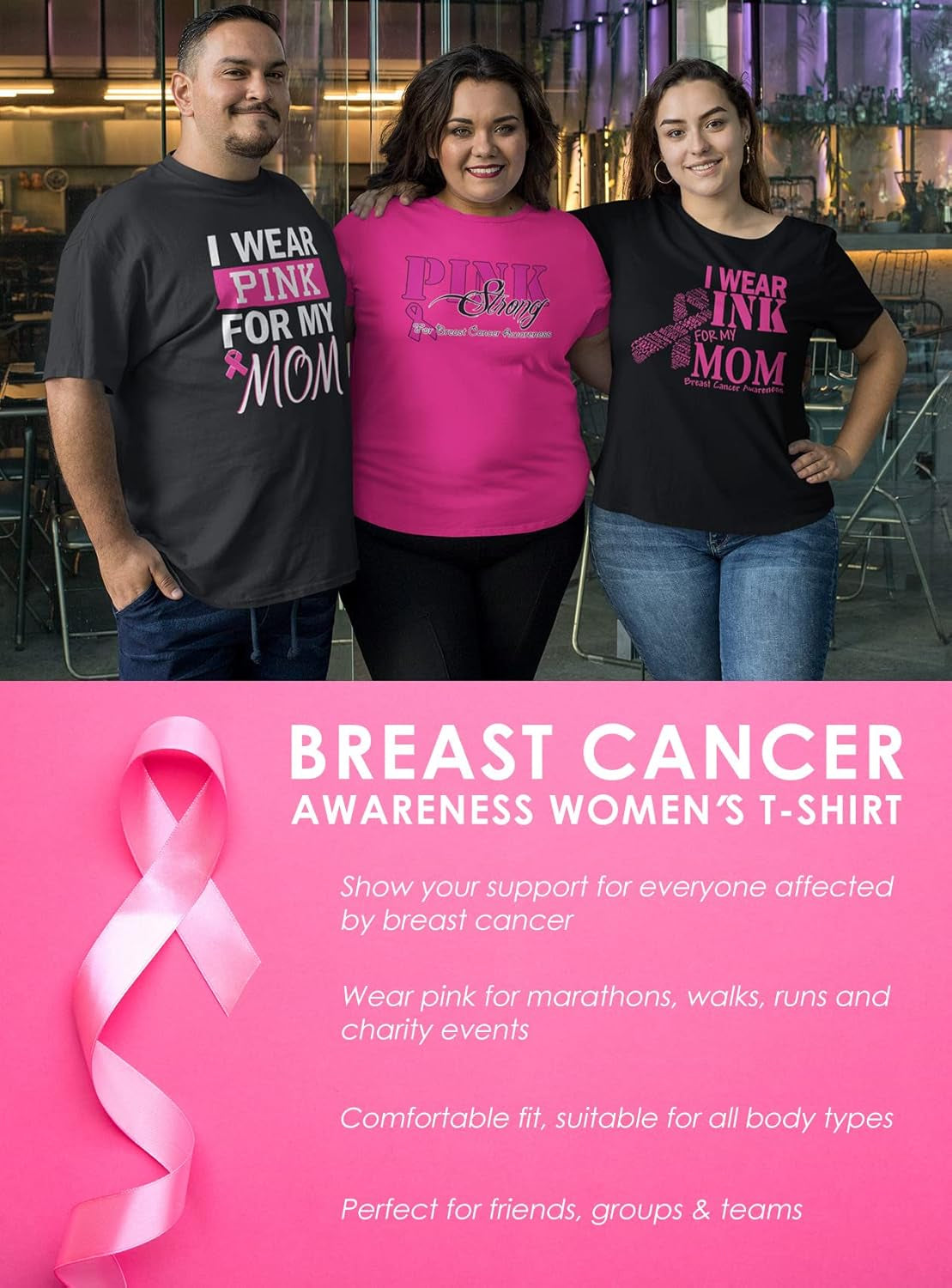 Breast Cancer Shirts for Women I Wear Pink for My Mom Family Support October Awareness