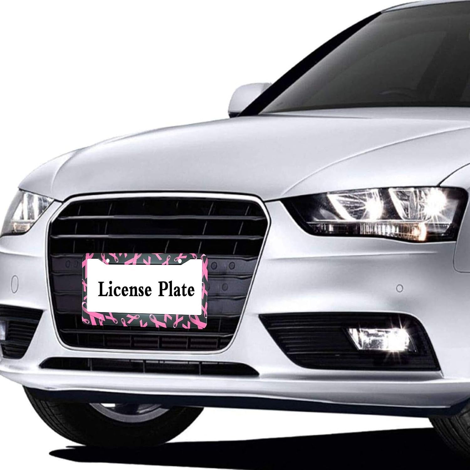 Pink Ribbon License Plate Frame Breast Cancer Awareness Metal License Plate Cover Front Plates Frames Car Tag Frame for Women Men US Vehicles Standard