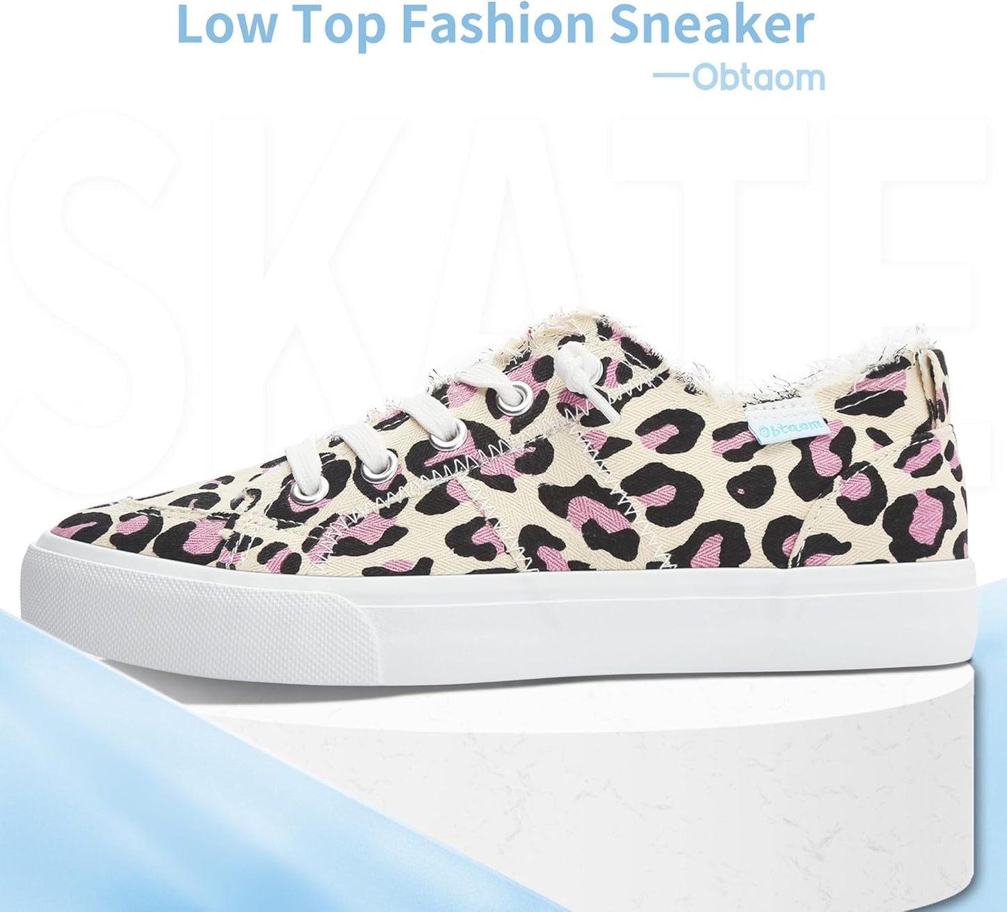 Women'S Play Fashion Sneaker White Color Washed and Leopard Canvas Slip on Shoes