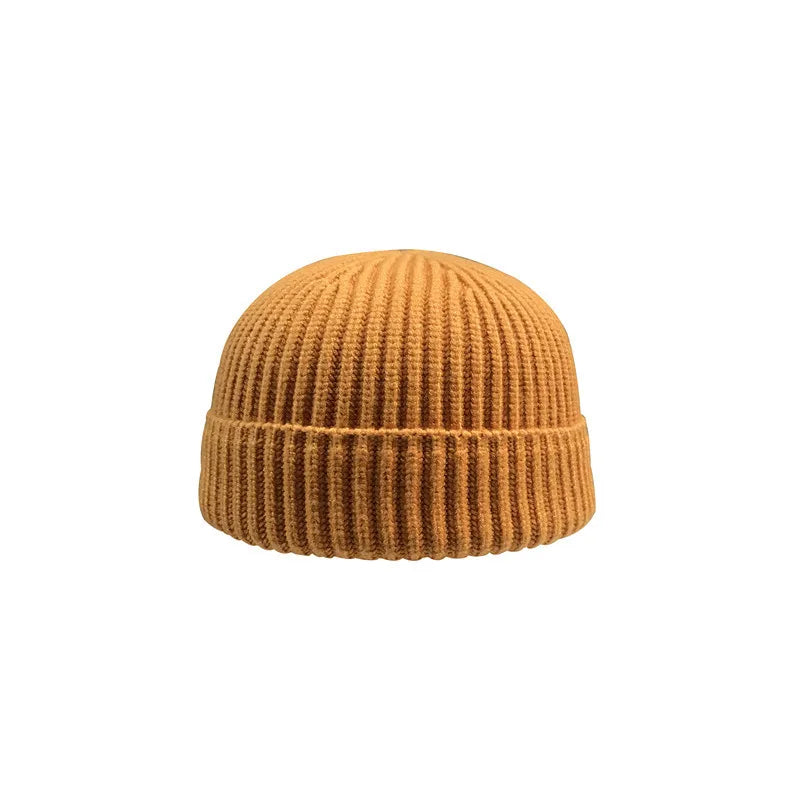 Autumn Winter Short Warm Melon Hat Men Knitted round Top Brimless Cold Hat Women Street Hip-Hop Wool Beanie