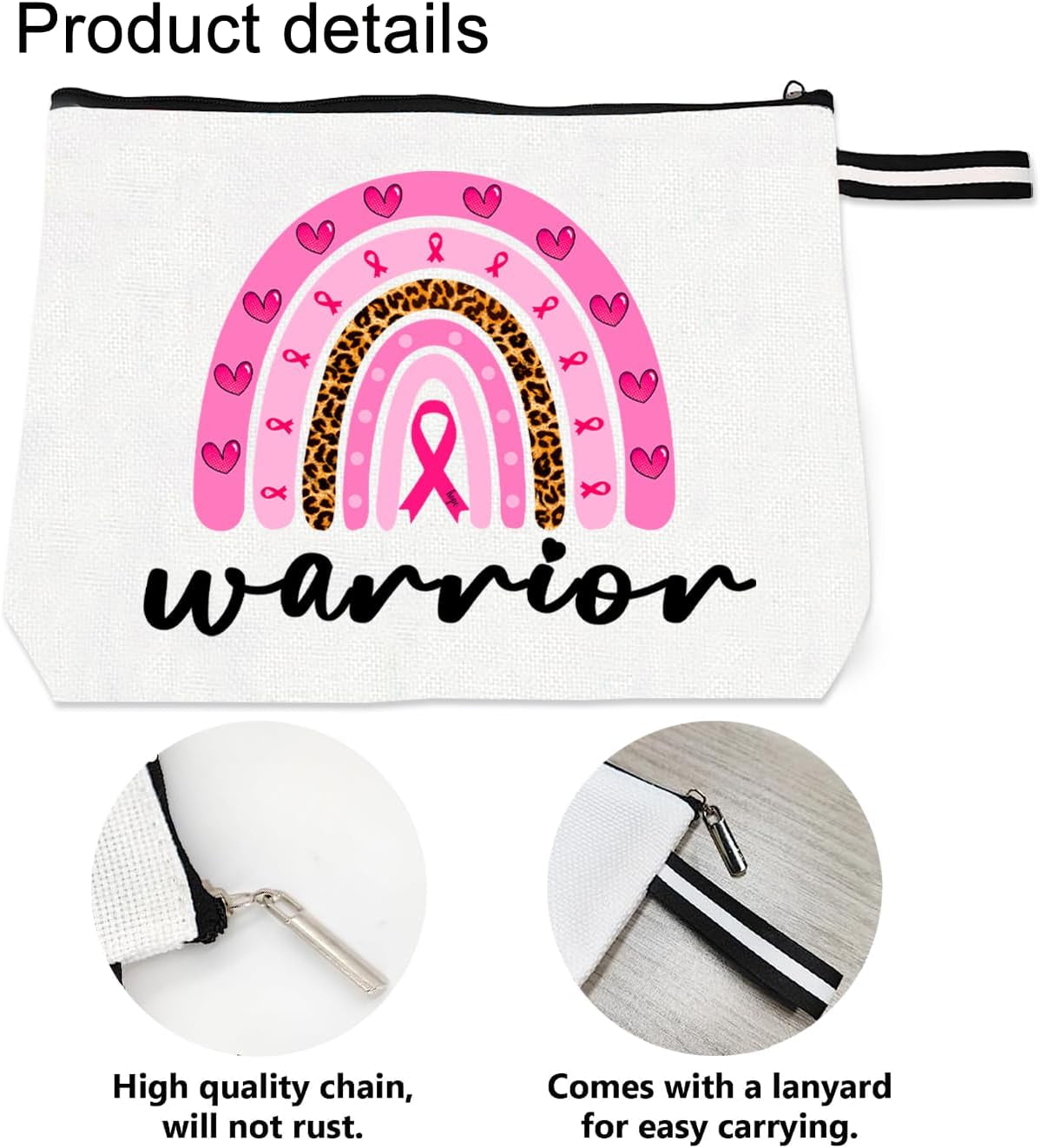 Rainbow Makeup Bag for Cancer Fighter Cancer Awareness Cosmetic Bag for Warrior Pink Ribbon Gift Cancer Fighter Survivor Cosmetic Bag Travel Toiletry Bag Portable Cosmetic Pouch for Cancer Warrior