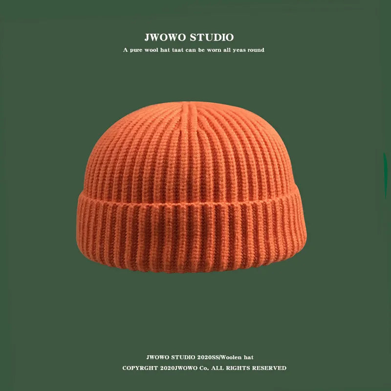 Autumn Winter Short Warm Melon Hat Men Knitted round Top Brimless Cold Hat Women Street Hip-Hop Wool Beanie