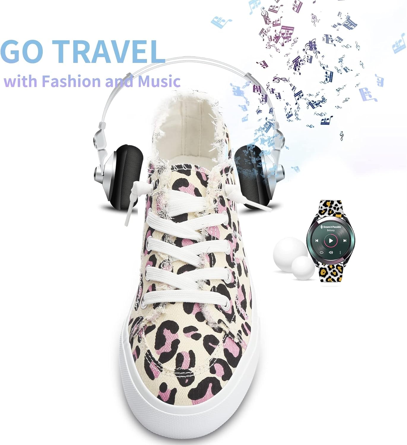 Women'S Play Fashion Sneaker White Color Washed and Leopard Canvas Slip on Shoes
