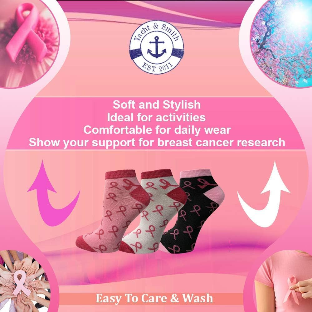Pink Ribbon Breast Cancer Awareness Ankle/Crew Socks for Women