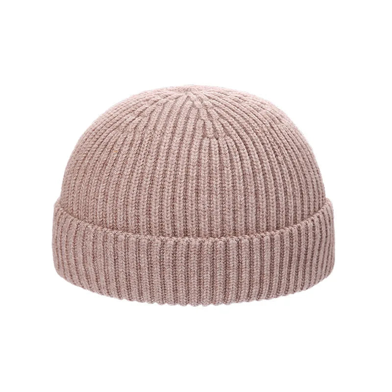 Autumn Winter Short Warm Melon Hat Men Knitted round Top Brimless Cold Hat Women Street Hip-Hop Wool Beanie