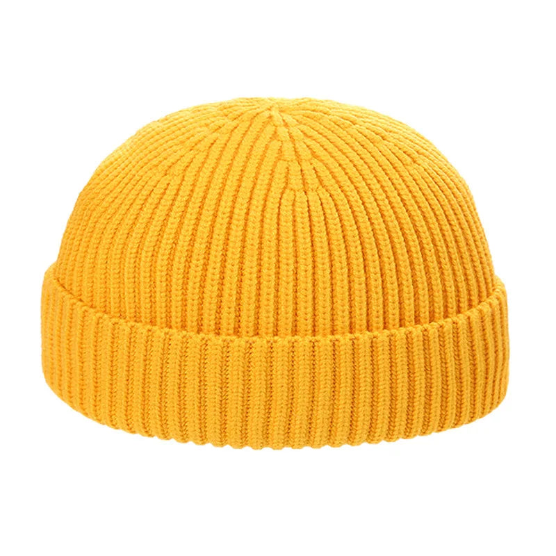 Autumn Winter Short Warm Melon Hat Men Knitted round Top Brimless Cold Hat Women Street Hip-Hop Wool Beanie