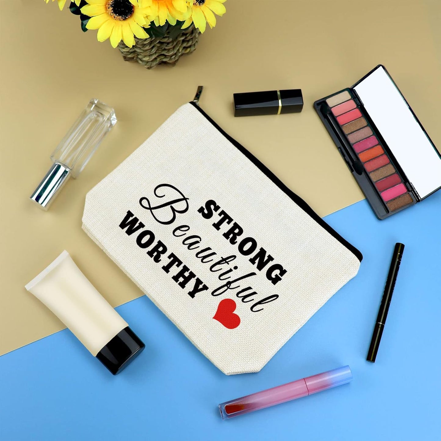Inspirational Gift Makeup Bag for Women Graduation Birthday Gift for Daughter Sister Niece Travel Cosmetic Bag Best Friend Friendship Gift Cancer Survivor Awareness Gift Encouragement Recovery Gift