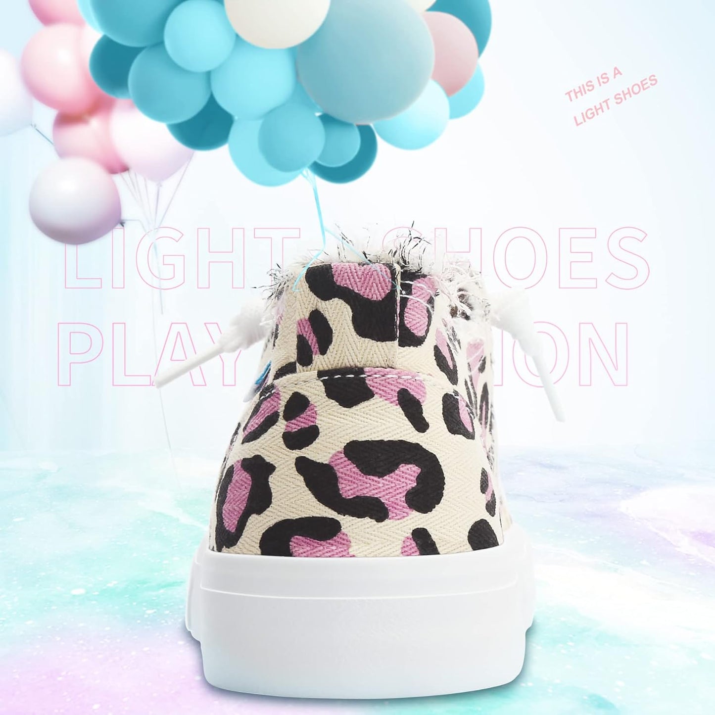 Women'S Play Fashion Sneaker White Color Washed and Leopard Canvas Slip on Shoes