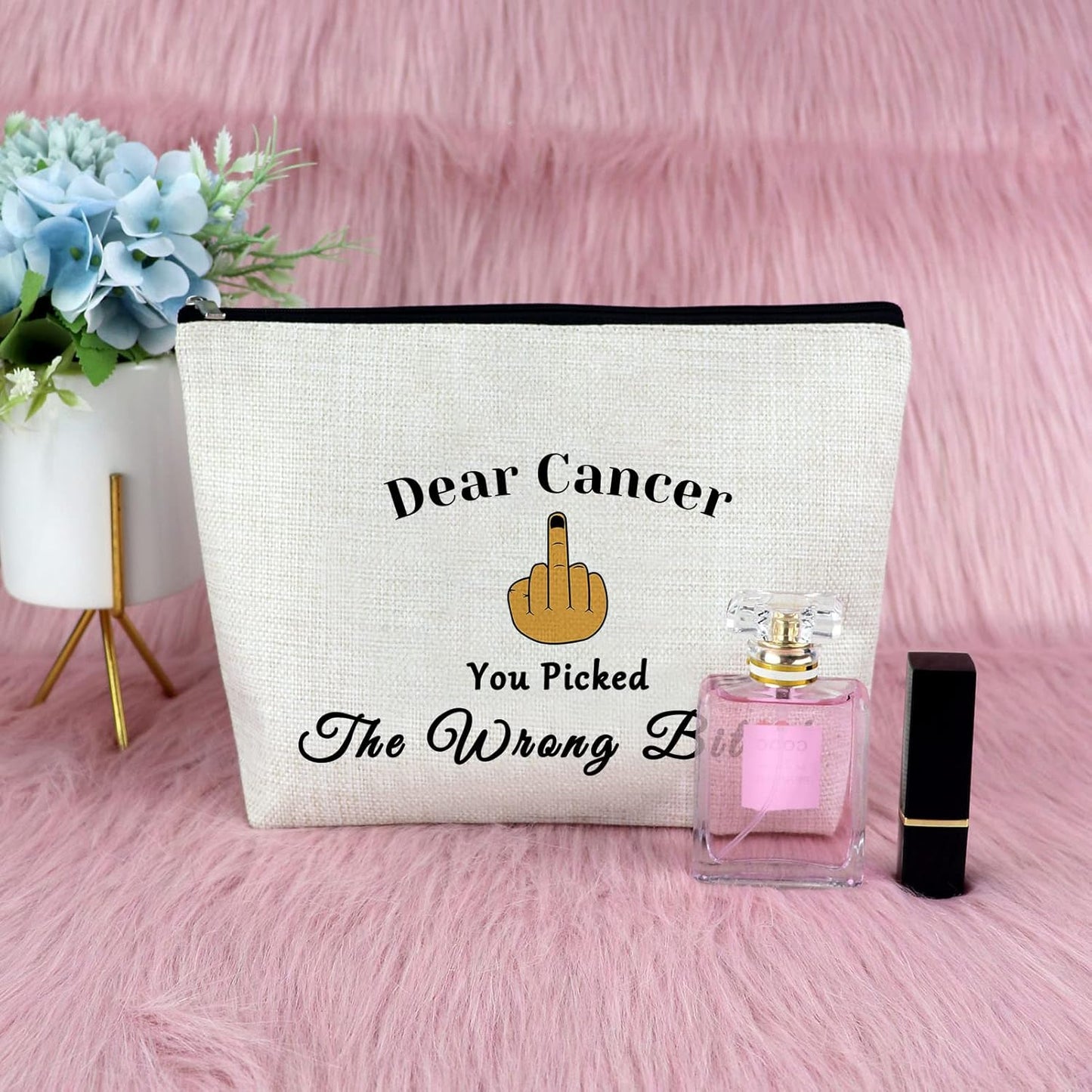 Cancer Awareness Gift for Women Makeup Bag Cancer Fighter Survivor Gift Cancer Gift for Chemo Patient Chemotherapy Gift for Women Recovery Gift Christmas Inspirational Gift Travel Cosmetic Bag