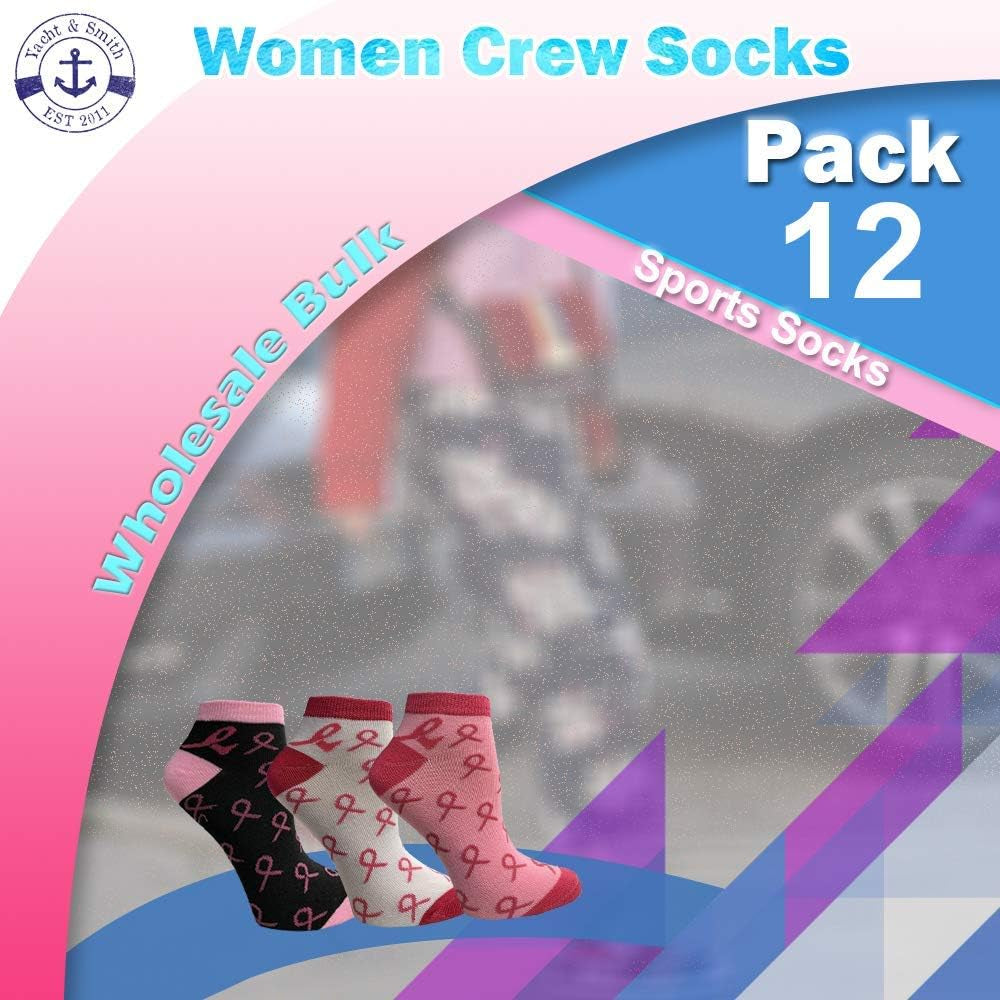 Pink Ribbon Breast Cancer Awareness Ankle/Crew Socks for Women