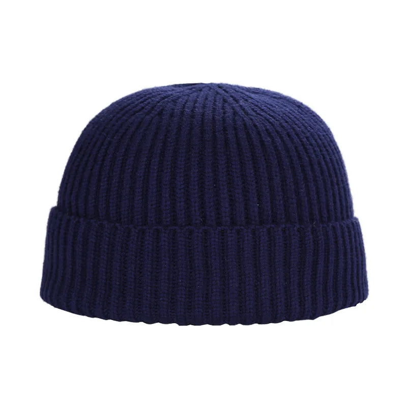 Autumn Winter Short Warm Melon Hat Men Knitted round Top Brimless Cold Hat Women Street Hip-Hop Wool Beanie