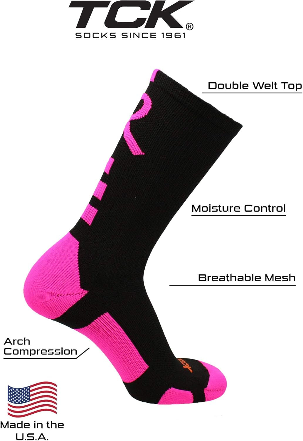 Baseline Breast Cancer Awareness Crew Socks for Football Volleyball Basketball Boys Girls Men and Women Youth and Adult