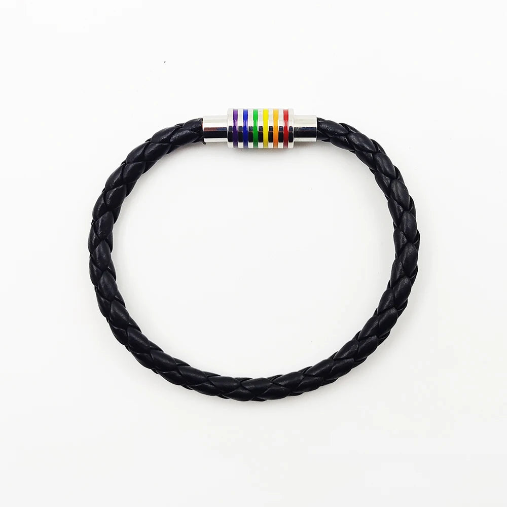 Fashion LGBT Rainbow Braided Bracelet for Women Men Stainless Steel Magnet Buckle Bracelet Friendship Jewelry Gifts