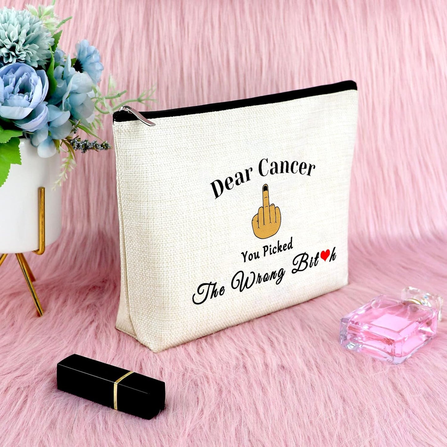 Cancer Awareness Gift for Women Makeup Bag Cancer Fighter Survivor Gift Cancer Gift for Chemo Patient Chemotherapy Gift for Women Recovery Gift Christmas Inspirational Gift Travel Cosmetic Bag