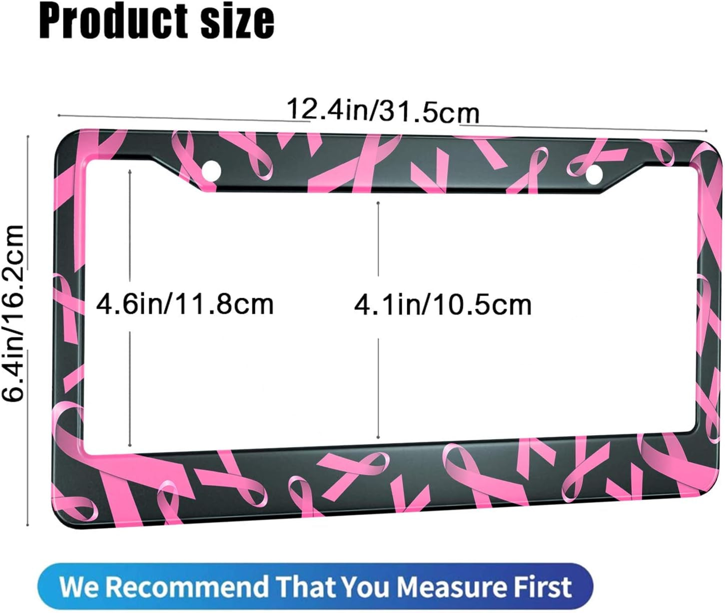 Pink Ribbon License Plate Frame Breast Cancer Awareness Metal License Plate Cover Front Plates Frames Car Tag Frame for Women Men US Vehicles Standard