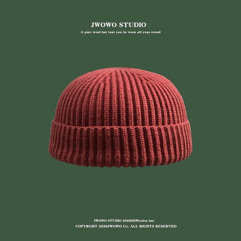 Autumn Winter Short Warm Melon Hat Men Knitted round Top Brimless Cold Hat Women Street Hip-Hop Wool Beanie