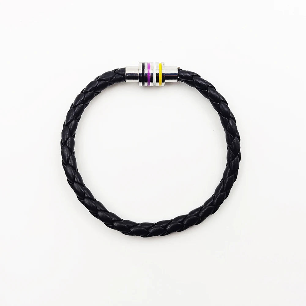 Fashion LGBT Rainbow Braided Bracelet for Women Men Stainless Steel Magnet Buckle Bracelet Friendship Jewelry Gifts
